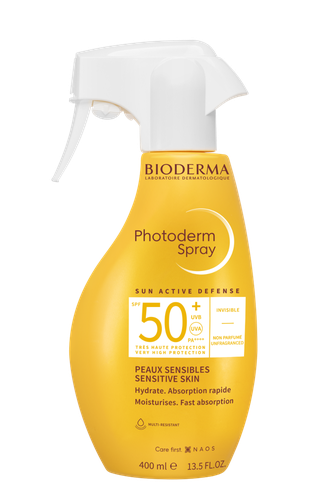 Bioderma Photoderm Spray SPF50+ invisible, hydrate, aborption rapide pour les peaux sensibles